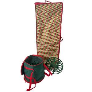 Set Of Red Wrapping Paper Organizer & Green Christmas Lights Reel Storage W/ Bag